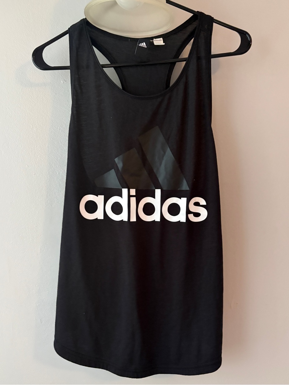 adidas Black Racerback Logo Tank with White Wordmark